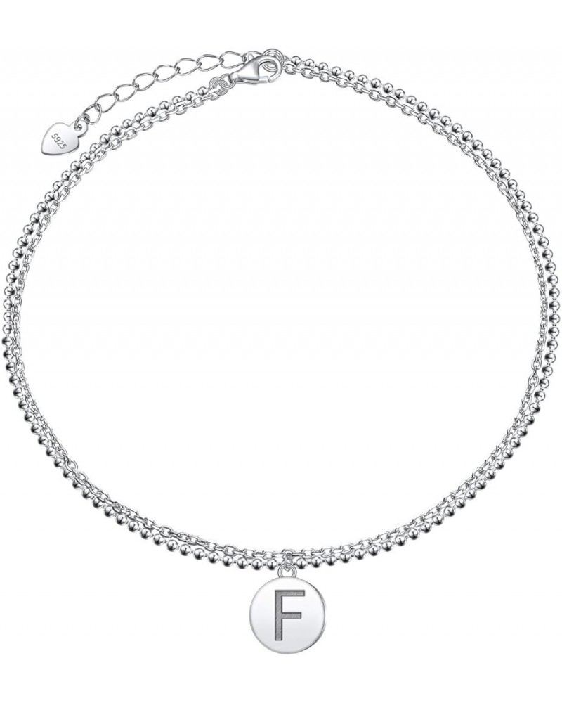 Initials Anklet for Women S925 Sterling Silver Adjustable Foot Ankle Bracelet with Letter F Disc $6.59 Anklets