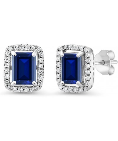 925 Sterling Silver Blue Created Sapphire Earrings For Women (3.48 Cttw, Emerald Cut 8X6MM) $20.64 Earrings