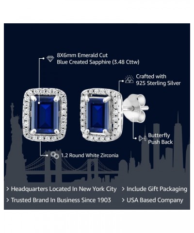 925 Sterling Silver Blue Created Sapphire Earrings For Women (3.48 Cttw, Emerald Cut 8X6MM) $20.64 Earrings