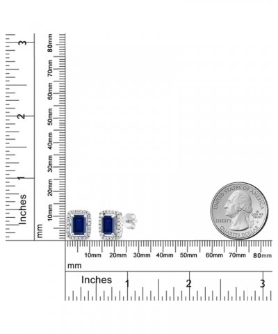 925 Sterling Silver Blue Created Sapphire Earrings For Women (3.48 Cttw, Emerald Cut 8X6MM) $20.64 Earrings