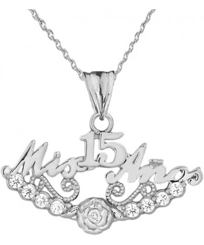 Fine Sterling Silver CZ Mis 15 Anos Quinceanera Pendant Necklace 20.0 Inches $16.28 Necklaces