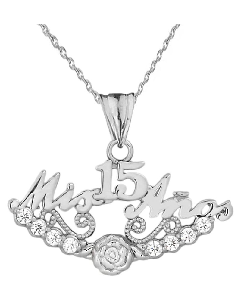 Fine Sterling Silver CZ Mis 15 Anos Quinceanera Pendant Necklace 20.0 Inches $16.28 Necklaces