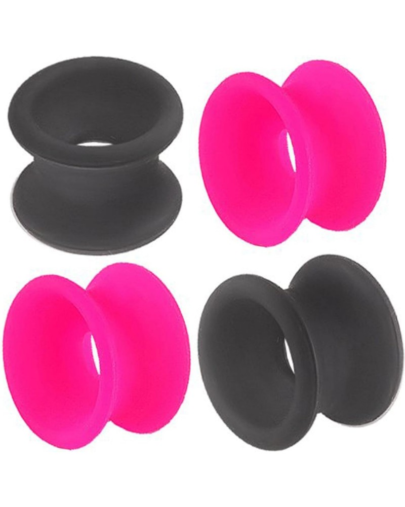 Black Pink Implant Grade sili Double Flare Tunnels Ear Plugs SI02 4Pcs $9.05 Others