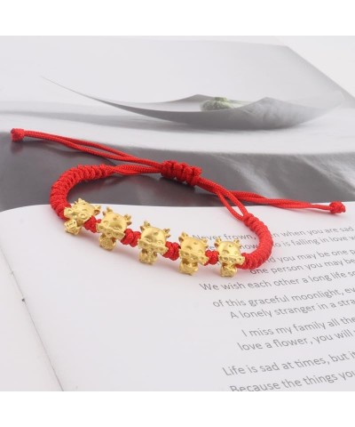 2024 New Year of Dragon Red String Braided Bracelet Handwoven Adjustable Chinese Zodiac Animal Dragon Charm Bracelet Lucky Fe...