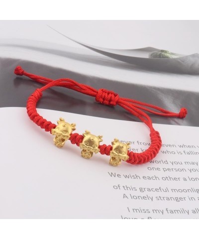 2024 New Year of Dragon Red String Braided Bracelet Handwoven Adjustable Chinese Zodiac Animal Dragon Charm Bracelet Lucky Fe...