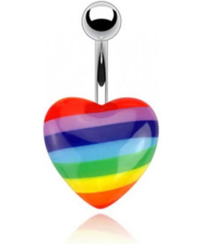 Rainbow Acrylic Heart 316L Surgical Steel Belly Button Ring (Sold Per Piece) $9.85 Body Jewelry