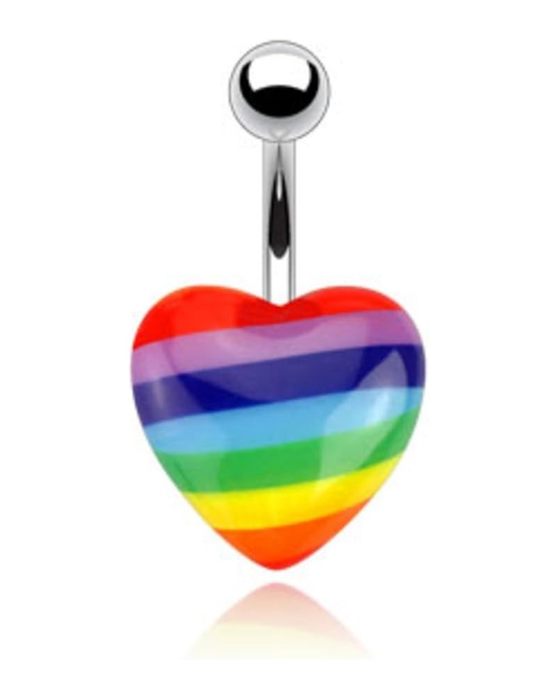 Rainbow Acrylic Heart 316L Surgical Steel Belly Button Ring (Sold Per Piece) $9.85 Body Jewelry