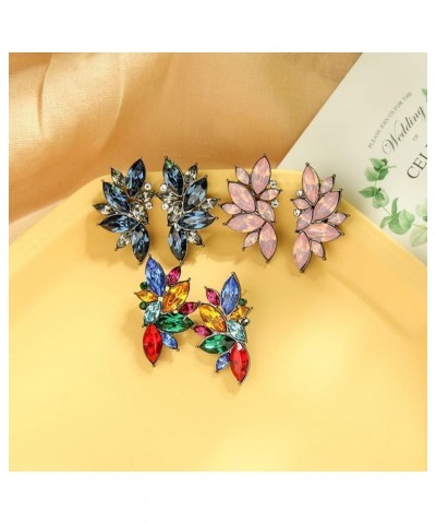 Glitter Rhinestone Statement Earrings for Women Fashion Bling Colorful Crystal Cluster Drop Dangle Earrings for Girls J-Black...