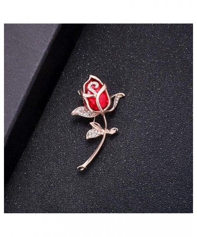 Crystal Rhinestone Rose Flower Brooch for Women Red Flowers Lapel Brooch Pin for for Hat Bag Suit Tie Accessories Valentine W...