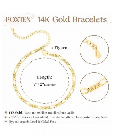 Gold Bracelets for Women Trendy, 14K Real Gold Plated Jewelry Waterproof, 7"+2" Adjustable Link Chain Bracelet, Dainty Gold P...