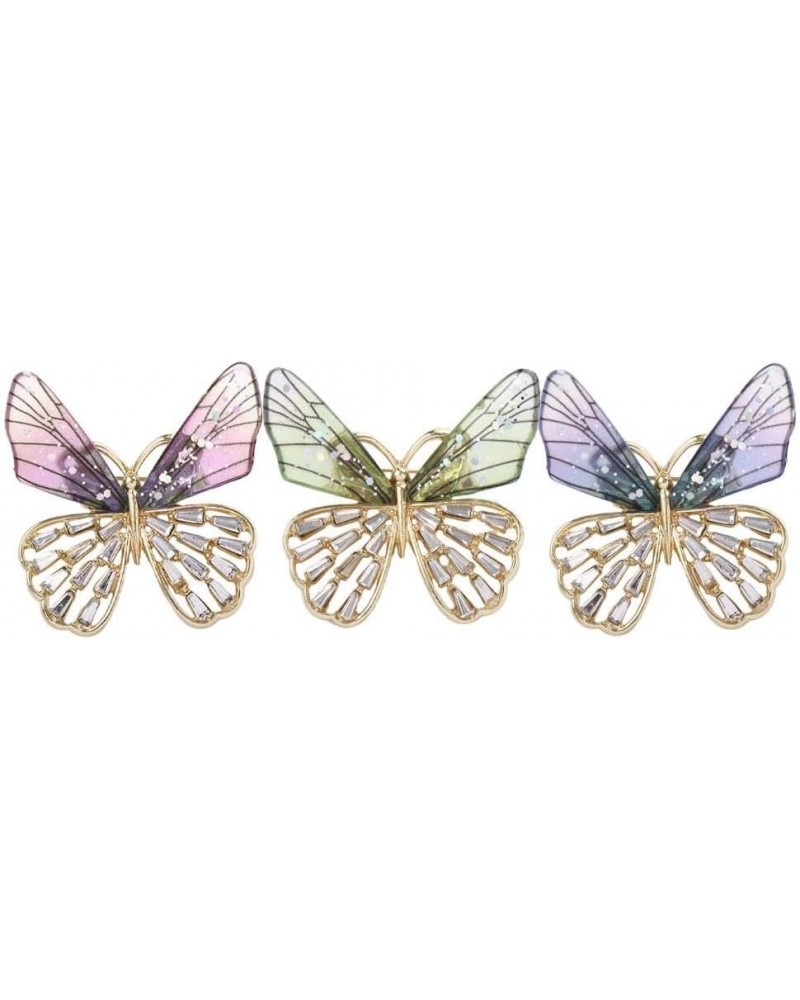 3Pcs Butterfly Crystal Brooch Pins Transparent Wings Butterfly Sweater Coat Collar Pin Weddings Office Party Scarf Pin Jewelr...