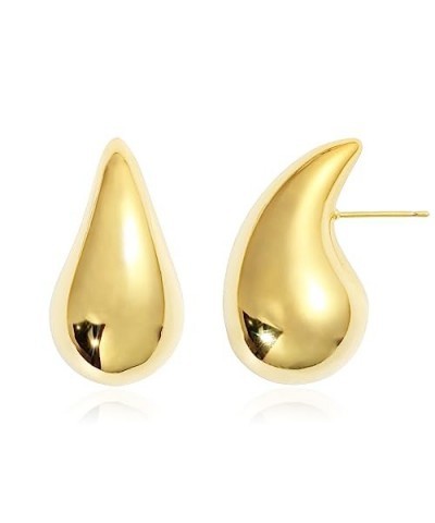 Extra Large Dupes Hoops Earrings for Women Chubby Chunky Water Drop Teardrop Statement Earrings-18K Gold 32mm-Gold $13.86 Ear...