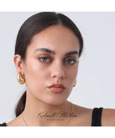 Extra Large Dupes Hoops Earrings for Women Chubby Chunky Water Drop Teardrop Statement Earrings-18K Gold 32mm-Gold $13.86 Ear...