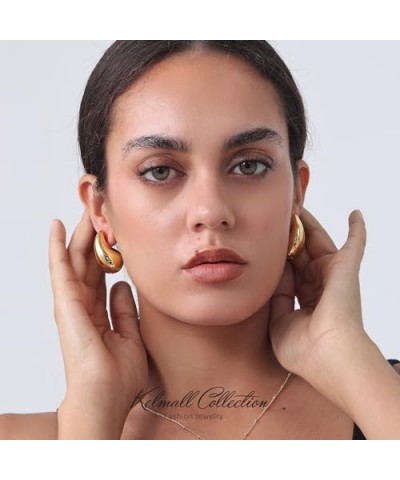 Extra Large Dupes Hoops Earrings for Women Chubby Chunky Water Drop Teardrop Statement Earrings-18K Gold 32mm-Gold $13.86 Ear...