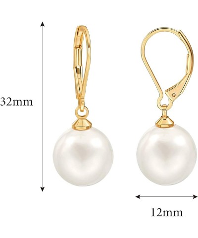 Handpicked White Pearl Earrings 18k Gold Plated Leverback Dangle Stud Pearl Earrings Jewelry for Women Girls B - Round Pearl ...