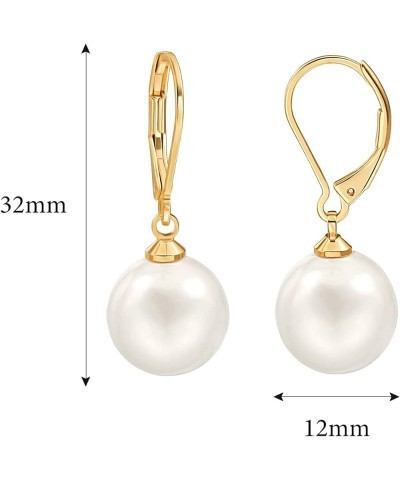 Handpicked White Pearl Earrings 18k Gold Plated Leverback Dangle Stud Pearl Earrings Jewelry for Women Girls B - Round Pearl ...