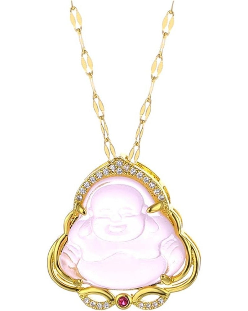 Gold Plated Laughing Buddha Pendant Necklace Ring Set Green Jade Smiling Laughing Buddha Necklace Cubic Zirconia Gemstone Luc...