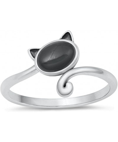 CHOOSE YOUR COLOR Sterling Silver Cat Ring Black (Simulated Onyx) $9.79 Rings