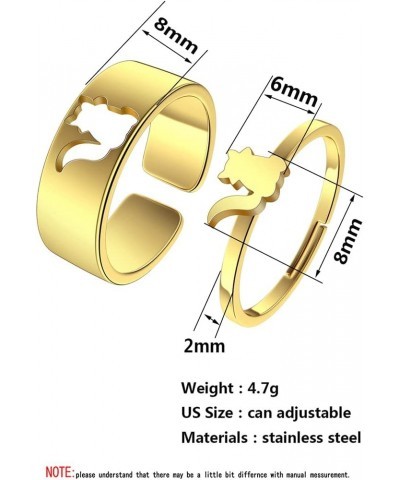 2PCS Matching Cute Animals Promise Engagement Rings for Couples Men Women Jewelry Band Sets 316L Stainless Steel Adjustable O...