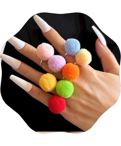 Cartoon Geometric Irregular Womens Rings| Colorful Cute Stacking Rings | Rings for Women Set One Size 9 Pcs Puff Balls Rings ...