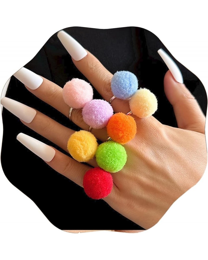 Cartoon Geometric Irregular Womens Rings| Colorful Cute Stacking Rings | Rings for Women Set One Size 9 Pcs Puff Balls Rings ...