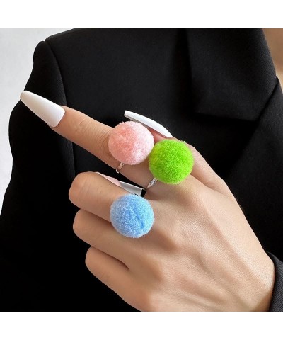 Cartoon Geometric Irregular Womens Rings| Colorful Cute Stacking Rings | Rings for Women Set One Size 9 Pcs Puff Balls Rings ...