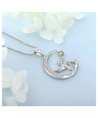 Fairy Moon Necklace for Women Birthstone Crescent Moon Angel Necklace Sterling Silver plated 18K White Gold August - Peridot ...