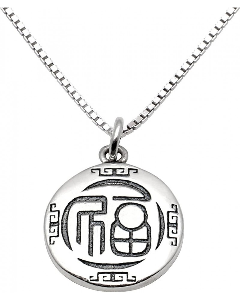 Chinese Fu Character Luck Word for Fortune Peace Love Lucky Happiness Sterling Silver Necklace Silver $13.33 Necklaces