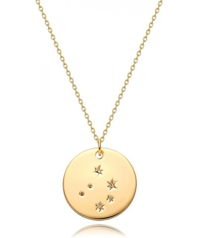 Gold Necklace Coin Disc Zodiac 12 Constellation Star Connected Engraved Horoscope Sign Astrology Pendant 18K Gold Plated Chai...