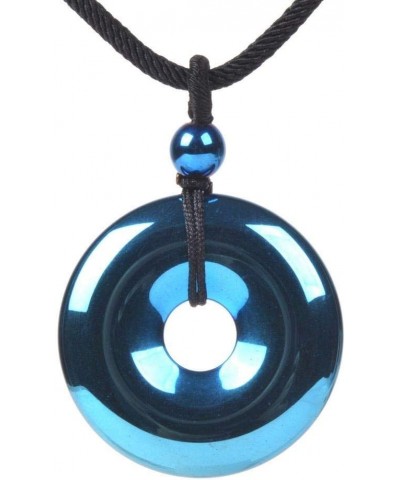 Gemstone 30mm Donut Beads Reiki Chakra Pendant Necklace Handmade Jewelry 22 Inch Blue Coated Hematite $8.66 Necklaces