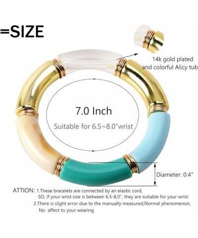 Bamboo Tube Bangles Bracelet Chunky Curved Stacking Clear Acrylic Colorful Beads Stretchable Friendship Gold Bracelets Gift F...