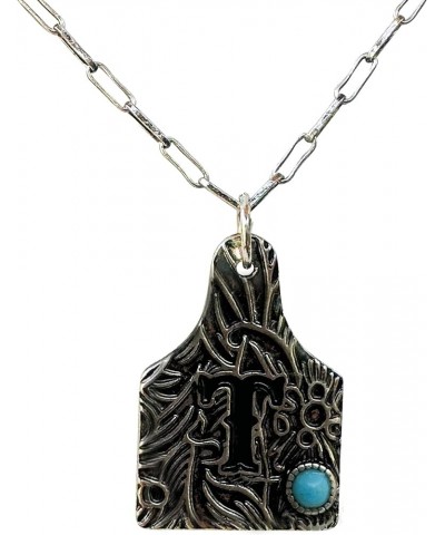 Western Boho Cattle Tag Letter A-Z with Turquoise Pendant Initial Monogram Necklace T $11.59 Necklaces