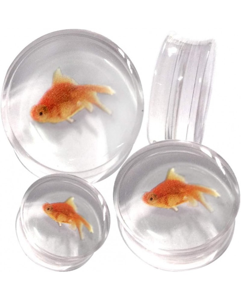 4g (5mm) to (48mm) Goldfish Acrylic Logo Double Flare Plug with Inlaid Design MoDTanOiz (1 Pair) 10mm , GOLD FISH $10.48 Body...