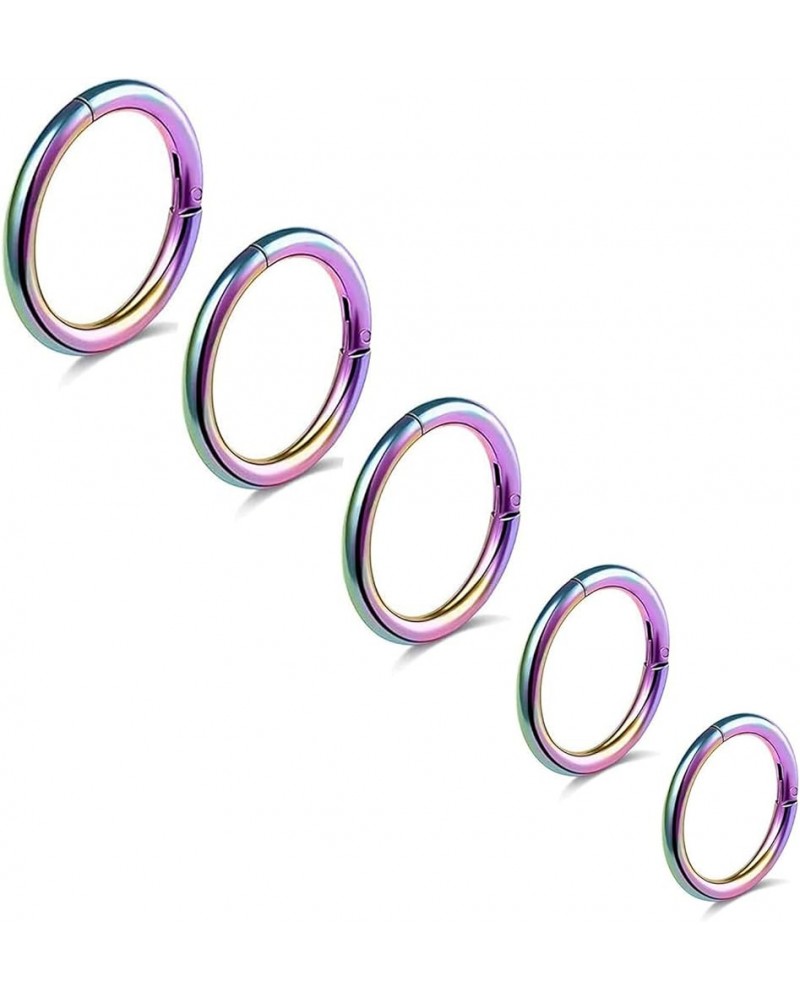 5Pcs G23 Titanium Nose Rings 16G/18G/20G Hinged Clicker Segment Nose Rings Hoop Lip Septum rings Multi-Color Tragus Cartilage...