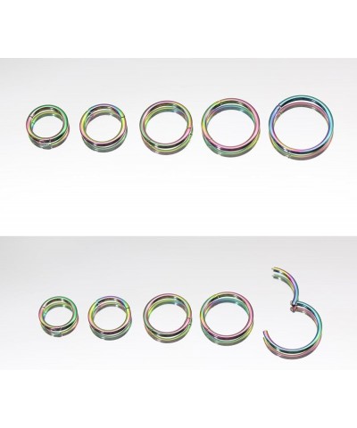 5Pcs G23 Titanium Nose Rings 16G/18G/20G Hinged Clicker Segment Nose Rings Hoop Lip Septum rings Multi-Color Tragus Cartilage...