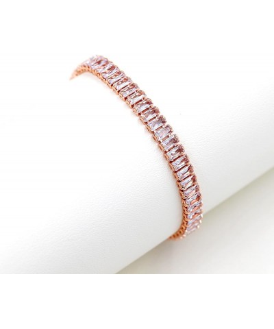 Classic Emerald Cut Baguette Cubic Zirconia Eternity Tennis Bracelet Adjustable for Women Y1788 Rose Gold-white $7.27 Bracelets