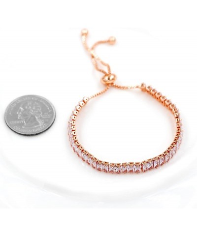 Classic Emerald Cut Baguette Cubic Zirconia Eternity Tennis Bracelet Adjustable for Women Y1788 Rose Gold-white $7.27 Bracelets