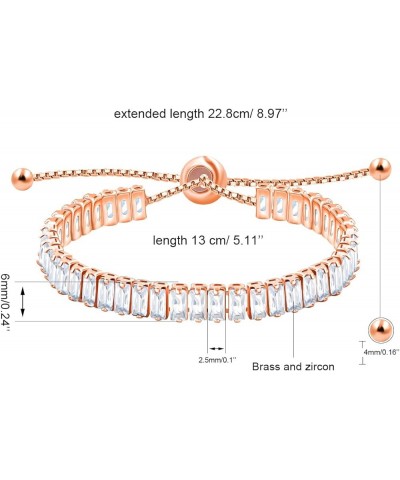 Classic Emerald Cut Baguette Cubic Zirconia Eternity Tennis Bracelet Adjustable for Women Y1788 Rose Gold-white $7.27 Bracelets