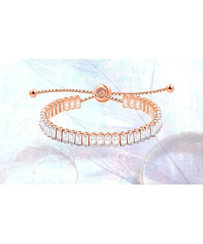 Classic Emerald Cut Baguette Cubic Zirconia Eternity Tennis Bracelet Adjustable for Women Y1788 Rose Gold-white $7.27 Bracelets