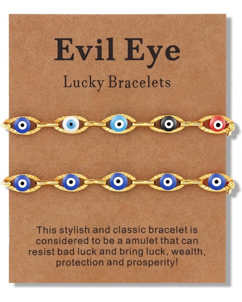 2 Pcs Evil Eye Bracelets for Women Men Girl,18K Gold Plated ，Handmade Adjustable Lucky Bracelet,Evil Eyes Jewelry for Best Fr...