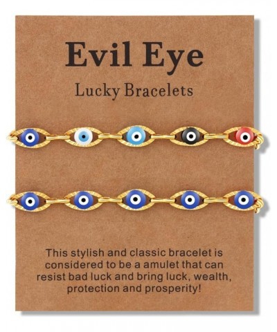 2 Pcs Evil Eye Bracelets for Women Men Girl,18K Gold Plated ，Handmade Adjustable Lucky Bracelet,Evil Eyes Jewelry for Best Fr...