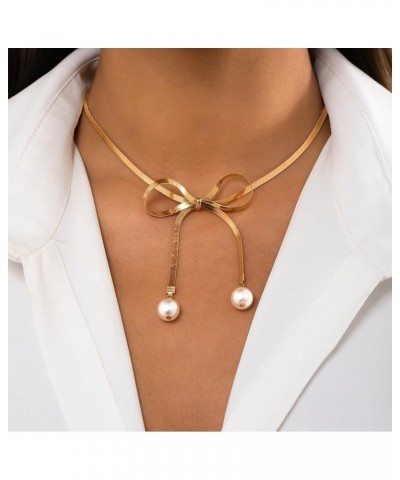 Bow Necklace for Women Bowknot Choker Necklace Small Bow Snake Chain Ribbon Choker Necklaces Jewelry Gifts $10.06 Necklaces