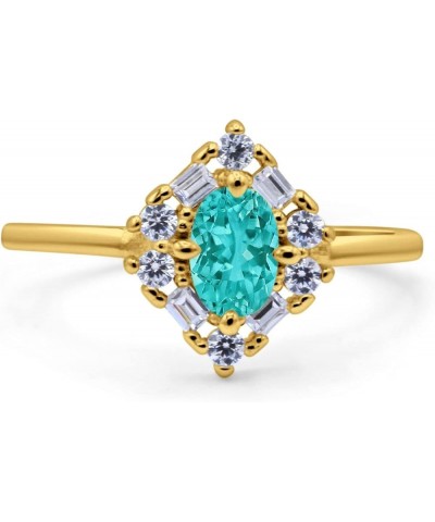 Art Deco Oval Wedding Bridal Ring Baguette Round Simulated Cubic Zirconia 925 Sterling Silver Yellow Tone, Simulated Paraiba ...