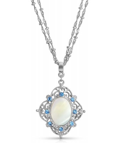 1928 Jewelry Aquamarine Blue Crystal Mother Of Pearl Filigree Pendant Necklace For Women 16" + 3" Extender $27.90 Necklaces