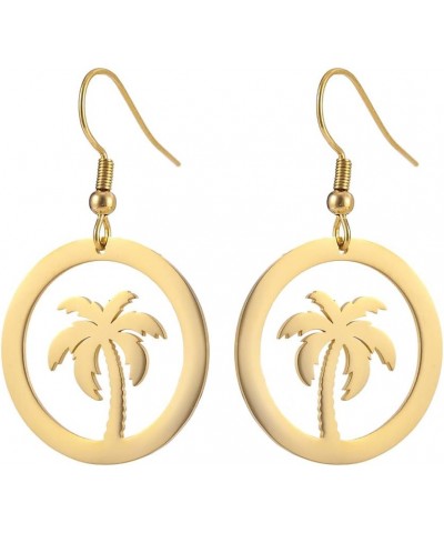 Fashion Silver Stainless Steel Earrings Coconut Palm Tree Summer Beach Dangle Earrings Hollow Out Jewelry for Women Girls Gol...