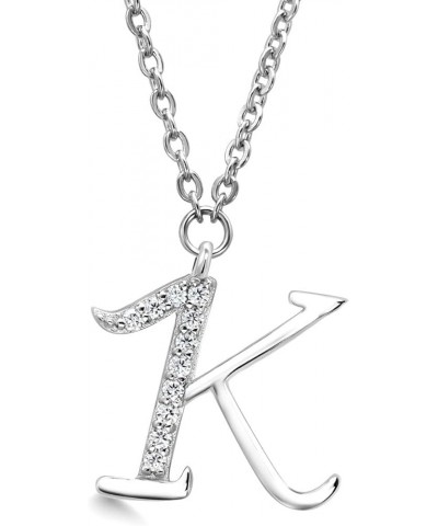 925 Sterling Silver Dangling Initial Letter Charm Pendant Necklace For Women Set with White Moissanite and 18 Inch Chain with...