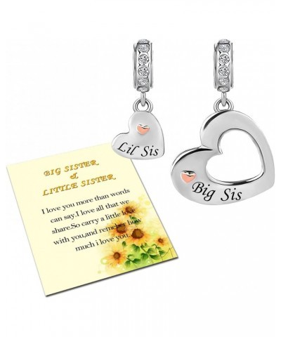 Big Sister Little Sister Birthday Jewelry Love Heart Dangle Charms Compatible with Pandora Charm Bracelets Necklace sets for ...