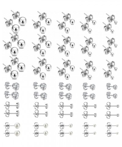 15-30 Pairs Stainless Steel Stud Earrings Set, Hypoallergenic Cartilage Stud Earrings for Women, Bulk Surgical Steel Ball CZ ...