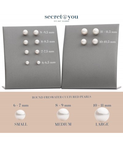 Women Pearl Earrings Freshwater Cultured Round White Pearls by Secret & You | Available in 6 sizes, from 6-6.5 mm to 11-11.5 ...