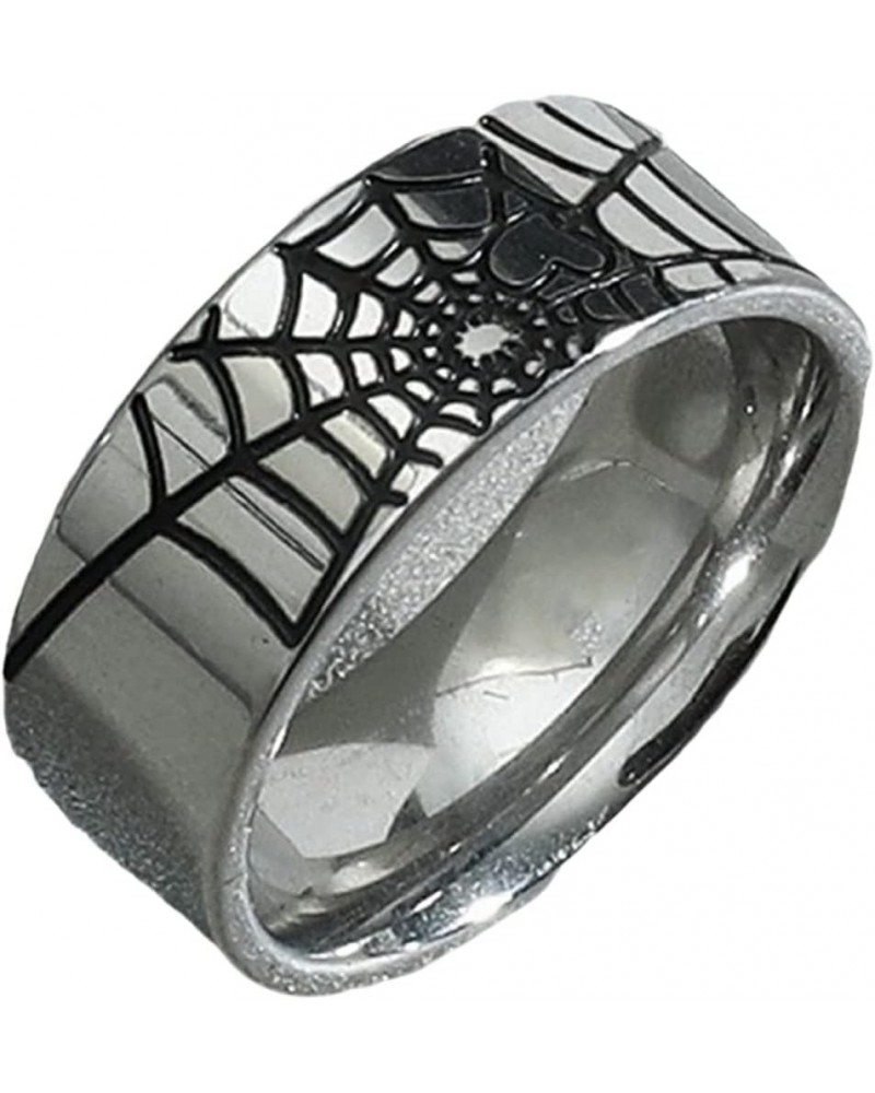 8mm Stainless Steel Spider Web Patter Wedding Band Cocktail Party Halloween Holiday Ring Silver $7.97 Rings